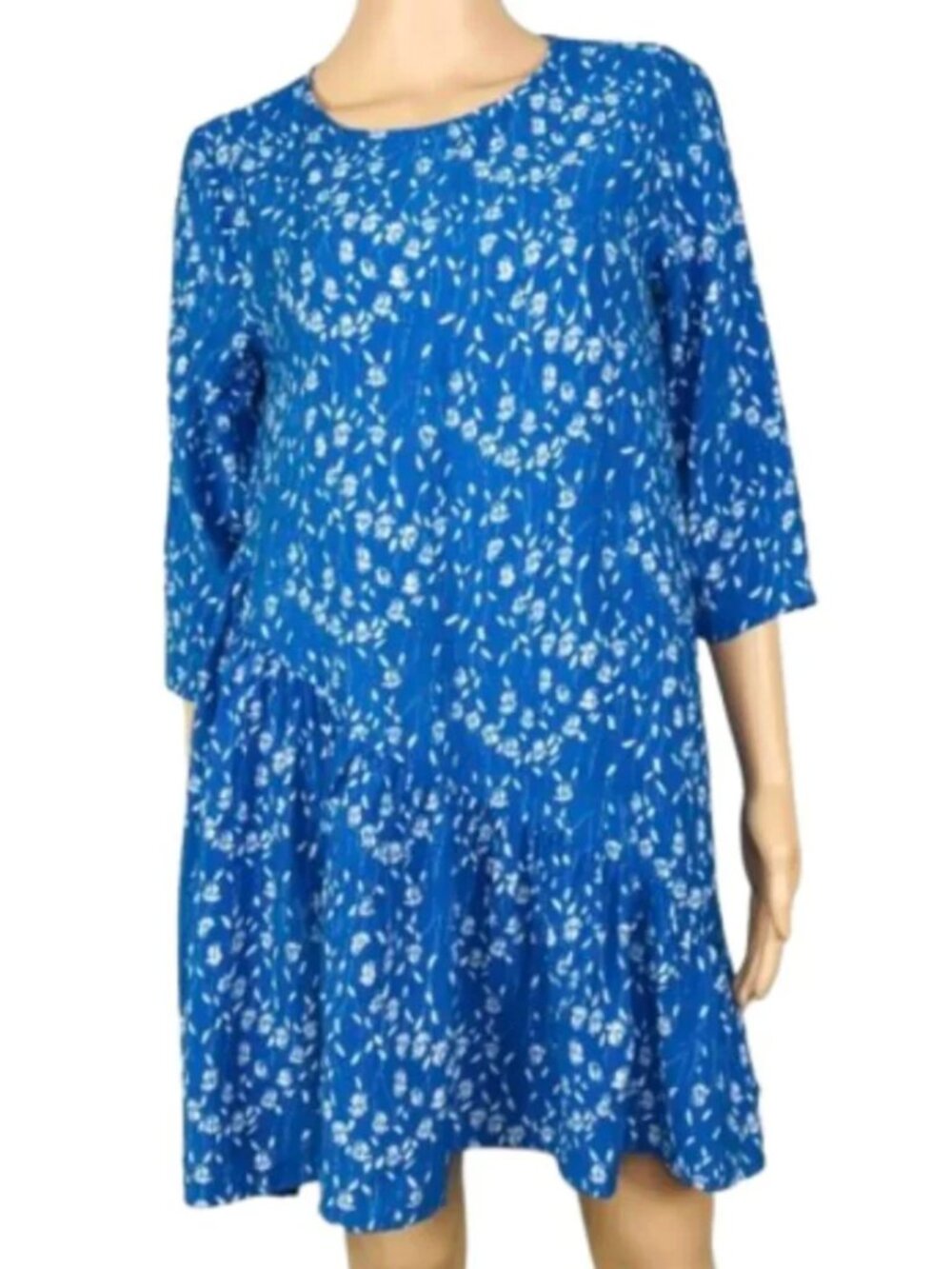 HAYDEN LA HAYDEN LOS ANGELES Asymmetrical Ruffle Mini Swing Dress Blue Floral S